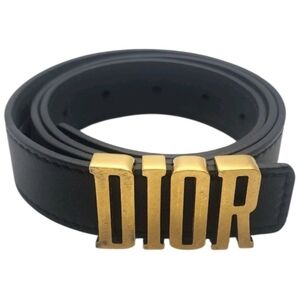 Dior Black Belt with Gold Logo Buckle